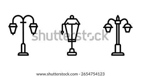 lamp-post outline or line icon design bundle.
