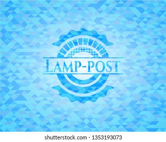 Lamp-post realistic light blue emblem. Mosaic background