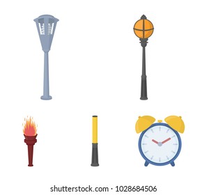 Lamppost in retro style, modern lantern, torch and other types of streetlights. Lamppost set collection icons in cartoon style vector symbol stock illustration web.