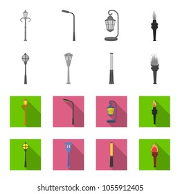 Lamppost in retro style, modern lantern, torch and other types of streetlights. Lamppost set collection icons in monochrome,flat style vector symbol stock illustration web.