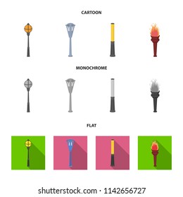 Lamppost in retro style, modern lantern, torch and other types of streetlights. Lamppost set collection icons in cartoon,flat,monochrome style vector symbol stock illustration web.