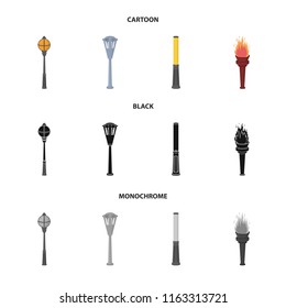 Lamppost in retro style, modern lantern, torch and other types of streetlights. Lamppost set collection icons in cartoon,black,monochrome style vector symbol stock illustration web.