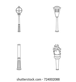 Lamppost in retro style, modern lantern, torch and other types of streetlights. Lamppost set collection icons in outline style vector symbol stock illustration web.