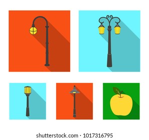 Lamppost in retro style,modern lantern, torch and other types of streetlights. Lamppost set collection icons in flat style vector symbol stock illustration web.
