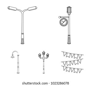 Lamppost in retro style,modern lantern, torch and other types of streetlights. Lamppost set collection icons in outline style vector symbol stock illustration web.