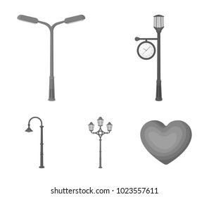 Lamppost in retro style,modern lantern, torch and other types of streetlights. Lamppost set collection icons in monochrome style vector symbol stock illustration web.