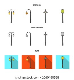 Lamppost in retro style,modern lantern, torch and other types of streetlights. Lamppost set collection icons in cartoon,flat,monochrome style vector symbol stock illustration web.