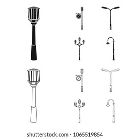 Lamppost in retro style,modern lantern, torch and other types of streetlights. Lamppost set collection icons in black,outline style vector symbol stock illustration web.
