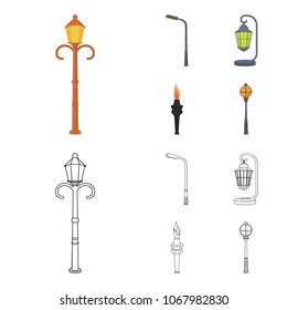 Lamppost in retro style,modern lantern, torch and other types of streetlights. Lamppost set collection icons in cartoon,outline style vector symbol stock illustration web.