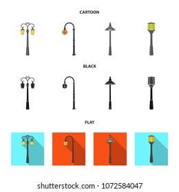 Lamppost in retro style,modern lantern, torch and other types of streetlights. Lamppost set collection icons in cartoon,black,flat style vector symbol stock illustration web.