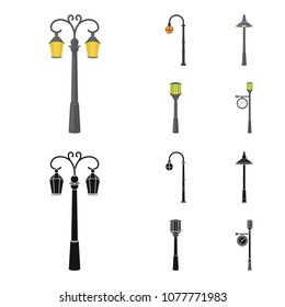 Lamppost in retro style,modern lantern, torch and other types of streetlights. Lamppost set collection icons in cartoon,black style vector symbol stock illustration web.