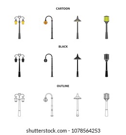 Lamppost in retro style,modern lantern, torch and other types of streetlights. Lamppost set collection icons in cartoon,black,outline style vector symbol stock illustration web.