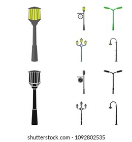 Lamppost in retro style,modern lantern, torch and other types of streetlights. Lamppost set collection icons in cartoon,black style vector symbol stock illustration web.