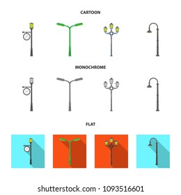 Lamppost in retro style,modern lantern, torch and other types of streetlights. Lamppost set collection icons in cartoon,flat,monochrome style vector symbol stock illustration web.