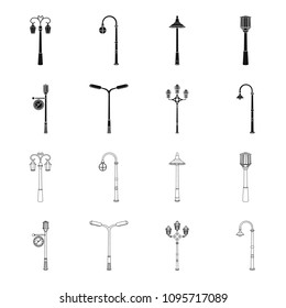 Lamppost in retro style,modern lantern, torch and other types of streetlights. Lamppost set collection icons in black,outline style vector symbol stock illustration web.