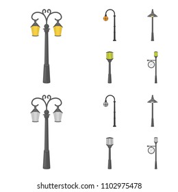 Lamppost in retro style,modern lantern, torch and other types of streetlights. Lamppost set collection icons in cartoon,monochrome style vector symbol stock illustration web.