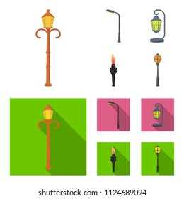 Lamppost in retro style,modern lantern, torch and other types of streetlights. Lamppost set collection icons in cartoon,flat style vector symbol stock illustration web.