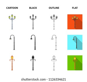Lamppost in retro style,modern lantern, torch and other types of streetlights. Lamppost set collection icons in cartoon,black,outline,flat style vector symbol stock illustration web.