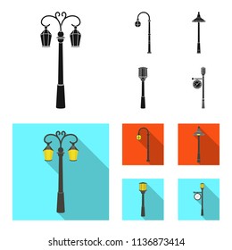Lamppost in retro style,modern lantern, torch and other types of streetlights. Lamppost set collection icons in black, flat style vector symbol stock illustration web.