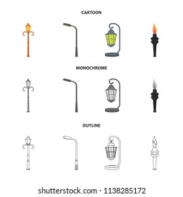 Lamppost in retro style,modern lantern, torch and other types of streetlights. Lamppost set collection icons in cartoon,outline,monochrome style vector symbol stock illustration web.