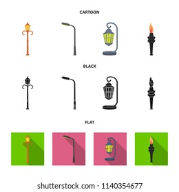 Lamppost in retro style,modern lantern, torch and other types of streetlights. Lamppost set collection icons in cartoon,black,flat style vector symbol stock illustration web.