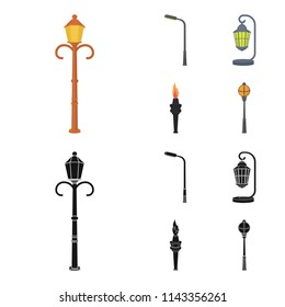 Lamppost in retro style,modern lantern, torch and other types of streetlights. Lamppost set collection icons in cartoon,black style vector symbol stock illustration web.