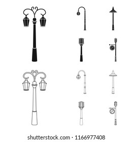 Lamppost in retro style,modern lantern, torch and other types of streetlights. Lamppost set collection icons in black,outline style vector symbol stock illustration web.