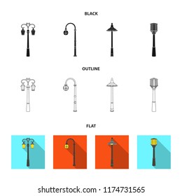 Lamppost in retro style,modern lantern, torch and other types of streetlights. Lamppost set collection icons in cartoon style vector symbol stock illustration web.