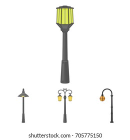 Lamppost in retro style,modern lantern, torch and other types of streetlights. Lamppost set collection icons in cartoon style vector symbol stock illustration web.