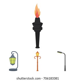Lamppost in retro style,modern lantern, torch and other types of streetlights. Lamppost set collection icons in cartoon style vector symbol stock illustration web.