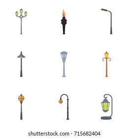 Lamppost in retro style,modern lantern, torch and other types of streetlights. Lamppost set collection icons in cartoon style vector symbol stock illustration web.