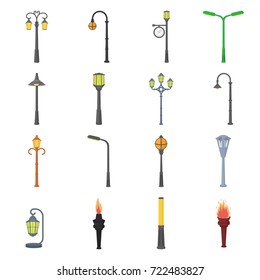 Lamppost in retro style,modern lantern, torch and other types of streetlights. Lamppost set collection icons in cartoon style vector symbol stock illustration web.