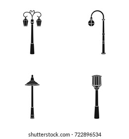 Lamppost in retro style,modern lantern, torch and other types of streetlights. Lamppost set collection icons in black style vector symbol stock illustration web.