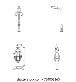 Lamppost in retro style,modern lantern, torch and other types of streetlights. Lamppost set collection icons in outline style vector symbol stock illustration web.