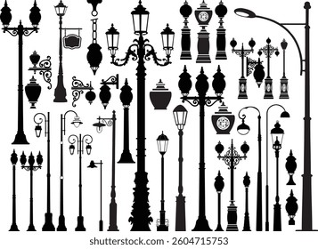 Lamppost vector, Clipart, Silhouette, Vector, icons, illustration, design.