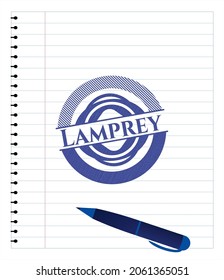 Lamprey draw (pen strokes). Blue ink. Vector Illustration. Detailed. 