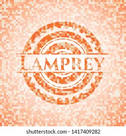Lamprey orange tile background illustration. Square geometric mosaic seamless pattern with emblem inside.