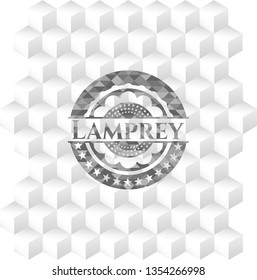 Lamprey realistic grey emblem with geometric cube white background