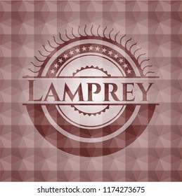 Lamprey red badge with geometric pattern background. Seamless.