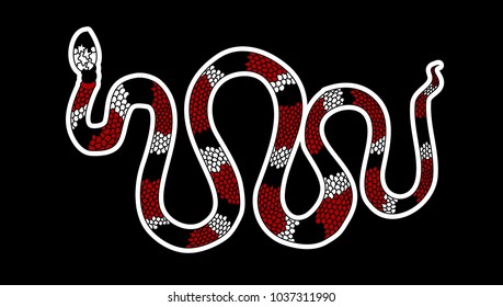 Lampropeltis triangulum vector.Sticker and hand drawn snake for tattoo.Red snake Reptile on white background.