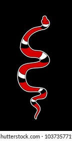 Lampropeltis triangulum vector.Sticker and hand drawn snake for tattoo.Red snake Reptile on black background.