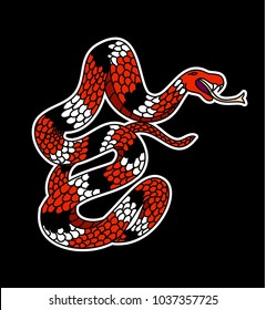 Lampropeltis triangulum vector.Sticker and hand drawn snake for tattoo.Red snake Reptile on black background.