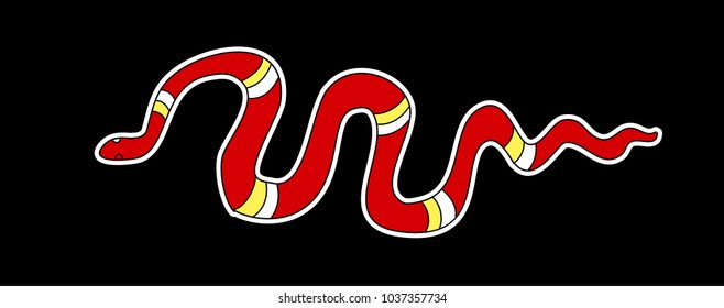 Lampropeltis triangulum vector.Sticker and hand drawn snake for tattoo.Red snake Reptile on black background.