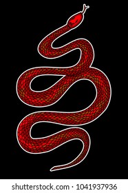 Lampropeltis triangulum vector.Sticker and hand drawn snake for tattoo.Red snake Reptile on black background.