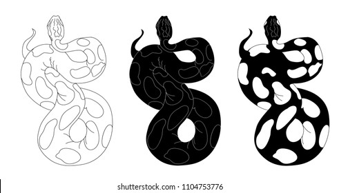 Lampropeltis triangulum vector.Sticker and hand drawn snake for tattoo.Red snake Reptile on white background.