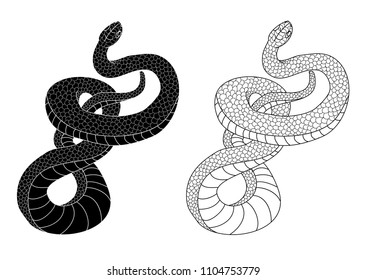 Lampropeltis triangulum vector.Sticker and hand drawn snake for tattoo.Red snake Reptile on white background.