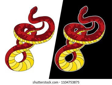 Lampropeltis triangulum vector.Sticker and hand drawn snake for tattoo.Red snake Reptile on white background.