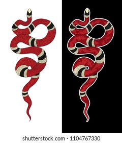 Lampropeltis triangulum vector.Sticker and hand drawn snake for tattoo.Red snake Reptile on white background.