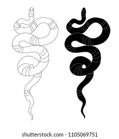 Lampropeltis triangulum vector.Sticker and hand drawn snake for tattoo.Red snake Reptile on white background.