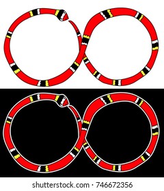 Lampropeltis triangulum vector.Sticker and hand drawn snake for tattoo.Red snake Reptile on black background.
